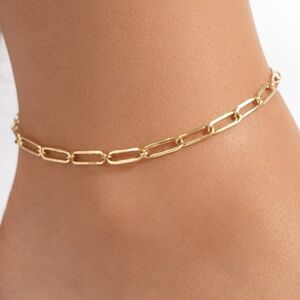 Classic Gold Paperclip Chain Anklet – Women’s Fashion Jewelry Ankle Bracelet